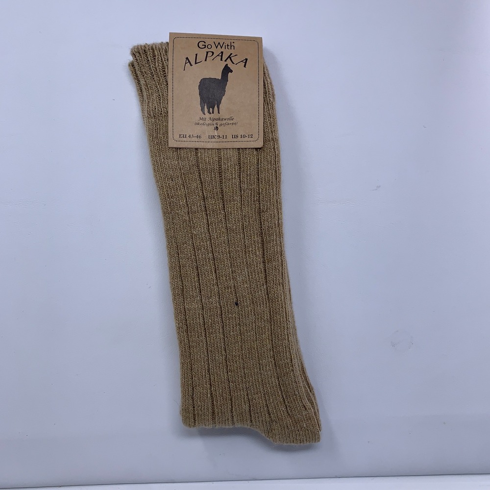 Go With Alpaka Mens 10-12 Tan Brown Wool Blend Ribbed Crew Socks 3095 NWT